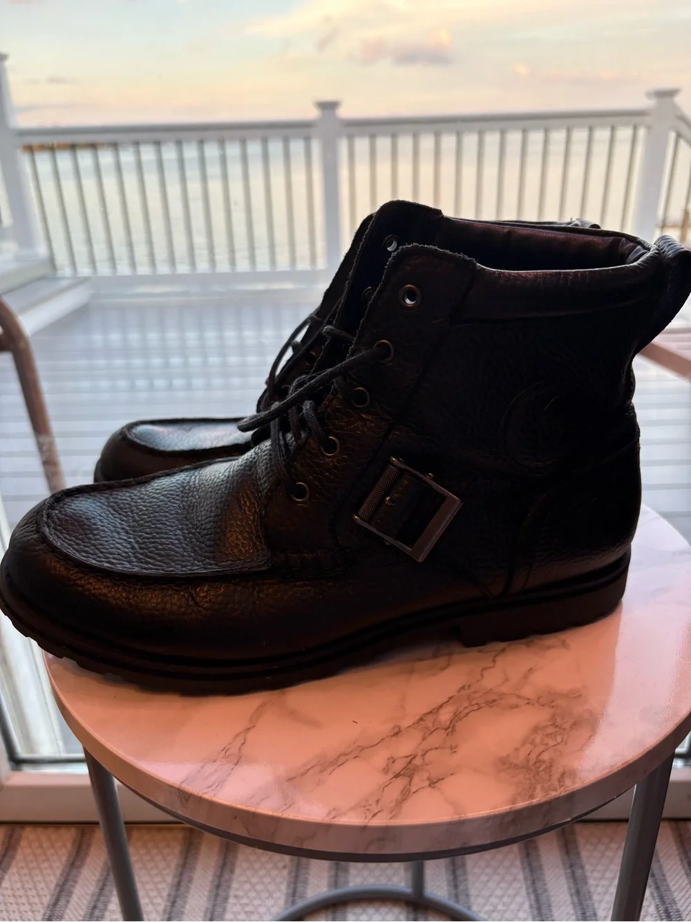 Polo by Ralph Lauren Men’s Black Pebble Leather Lace-Up Boots